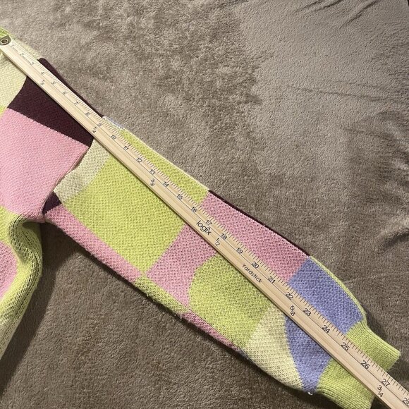Top Shop Sweater Sz XS/S Abstract Colorblock  Knit Crop Striped Checker Hearts - Picture 8 of 9